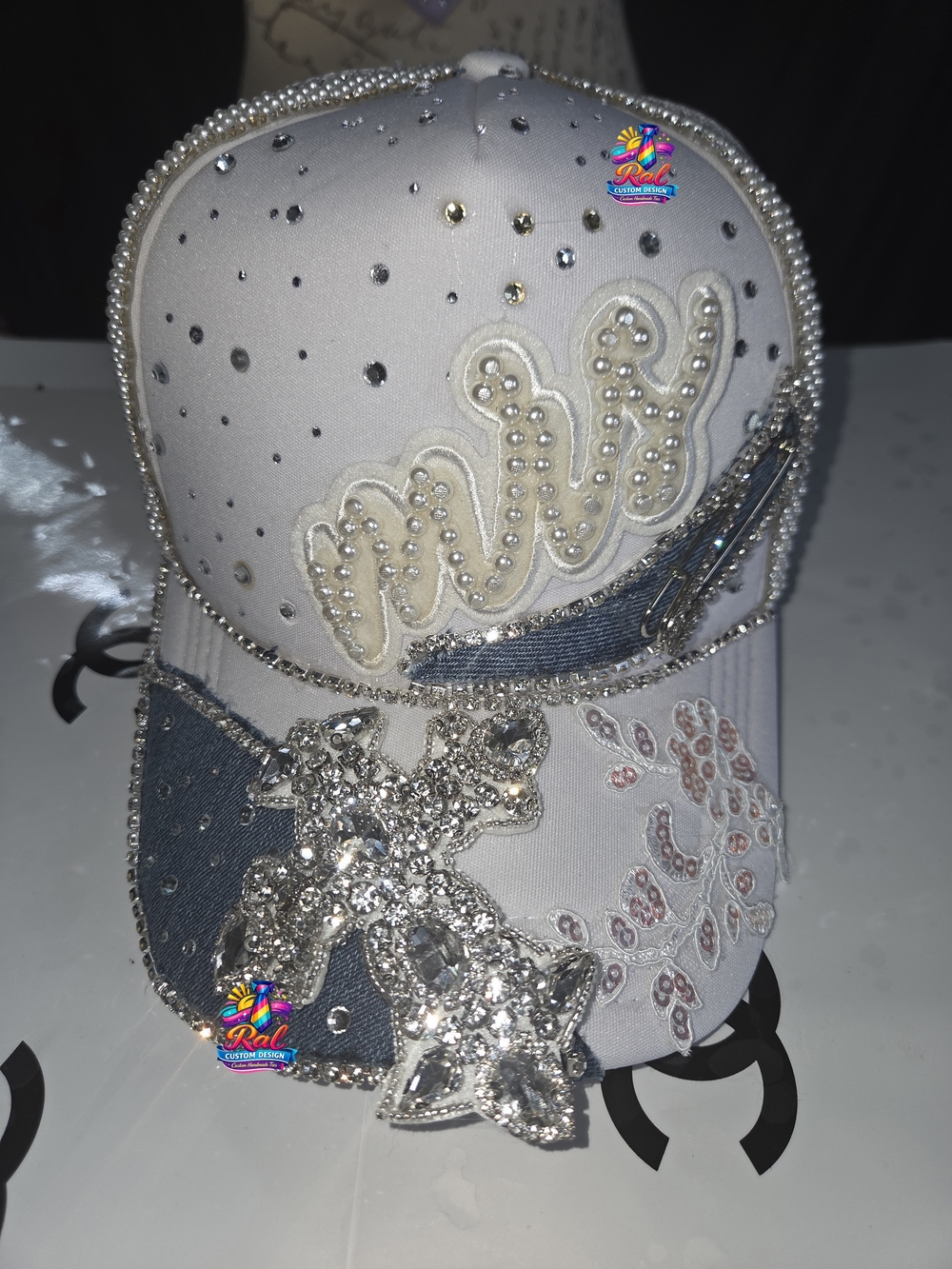 Embellished White Crystal Rhinestone Trucker Hat